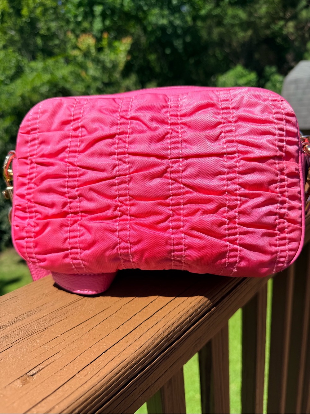 Coach Court Crossbody Hot Pink Ruched Double Zip Leather Nylon Gold Hardware - Picture 3 of 15